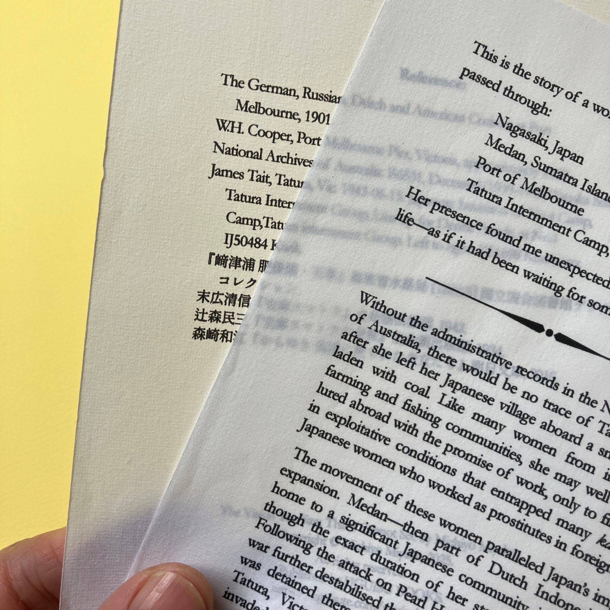 Poster zine information and references printed on delicate calligraphy paper