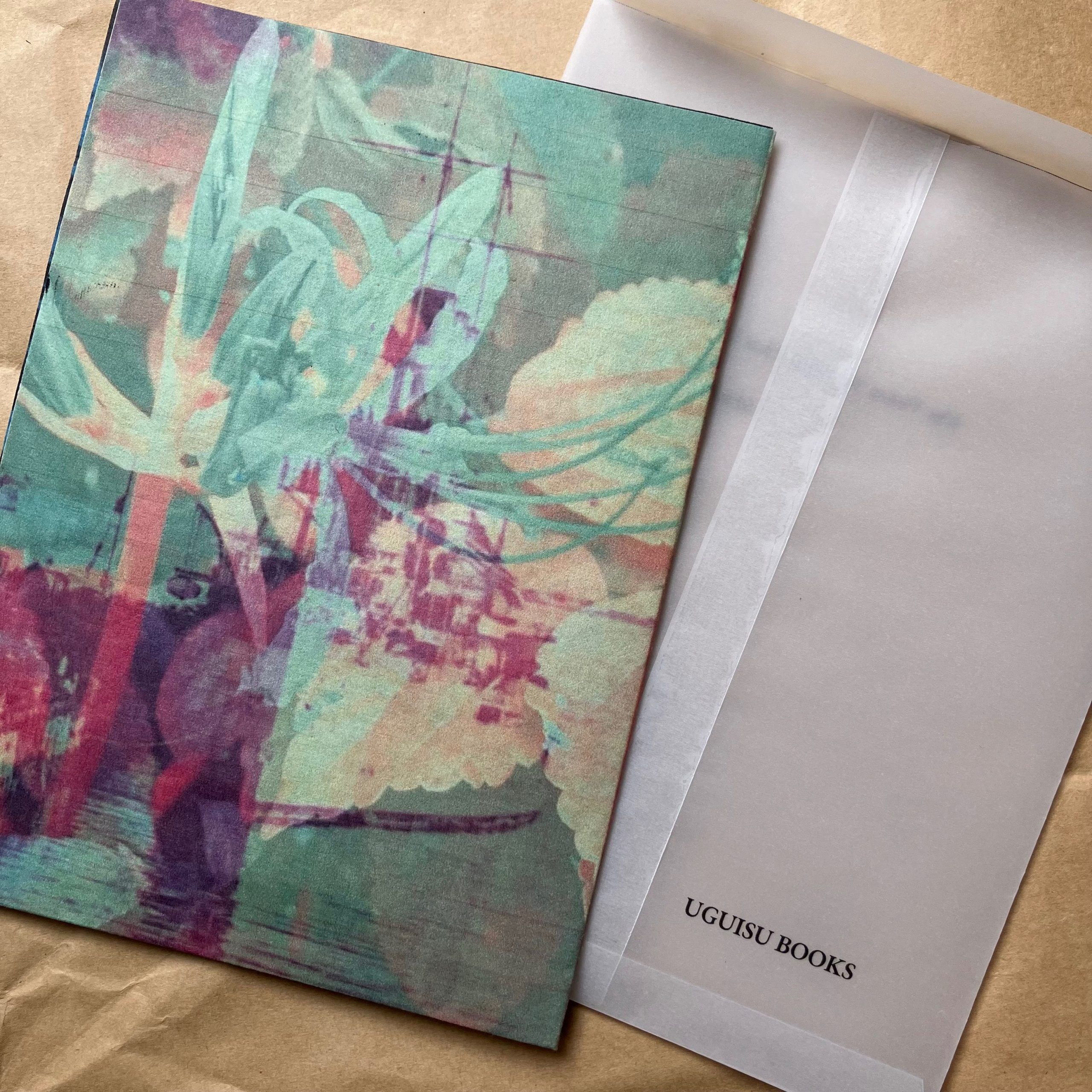Components of Michiyo Miyake’s poster zine The Vision You Saw, That I Cannot See, including calligraphy paper prints and translucent envelopes